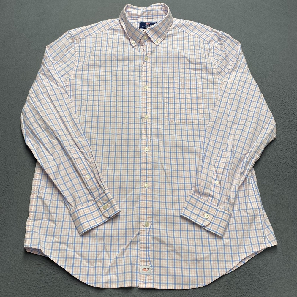 Vineyard Vines Shirt Mens Large‎ Pink Blue Plaid Classic Fit Murray Button Down